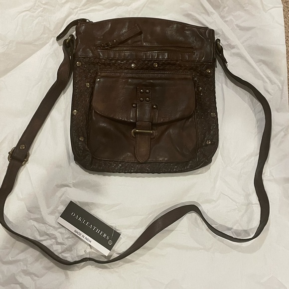 DARK BROWN LEATHER SATCHEL CROSS BODY - Picture 2 of 10